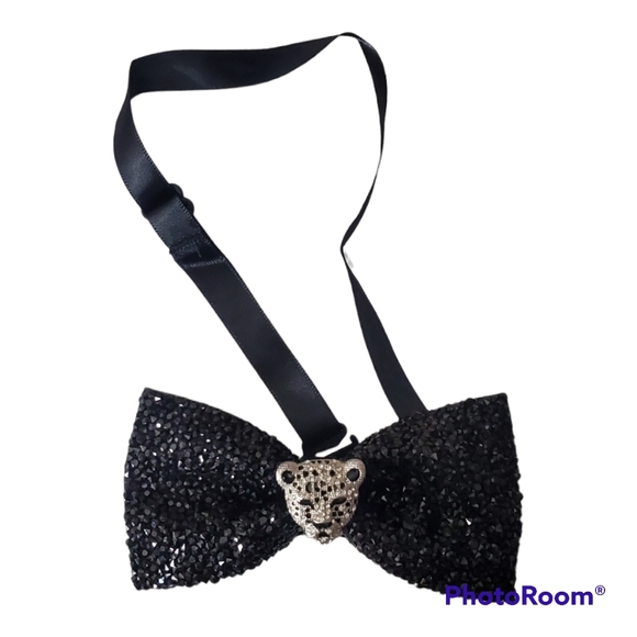 Mens blinged out leopard bowtie wedding groom black tie suit custom handmade - Picture 11 of 15